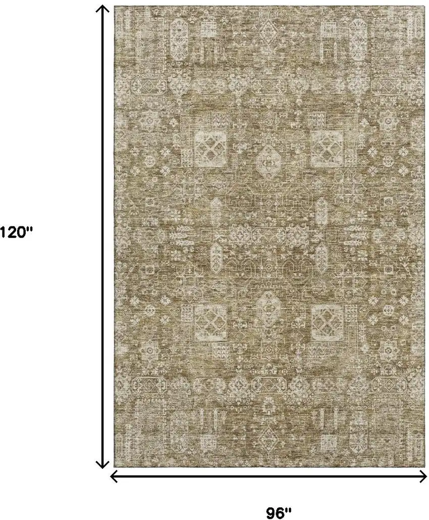 Brown And Ivory Floral Washable Area Rug With UV Protection Photo 9
