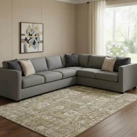 Brown And Ivory Floral Washable Area Rug With UV Protection Photo 1