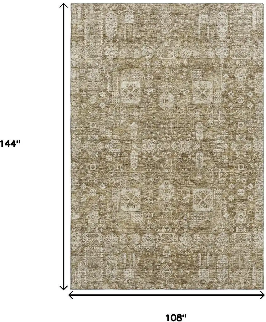 Brown And Ivory Floral Washable Area Rug With UV Protection Photo 9