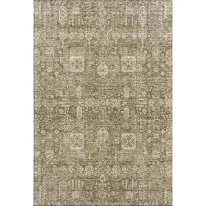 Photo of Brown And Ivory Floral Washable Area Rug With UV Protection