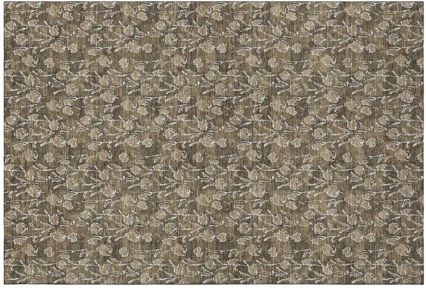 Brown And Ivory Floral Washable Area Rug With UV Protection Photo 2