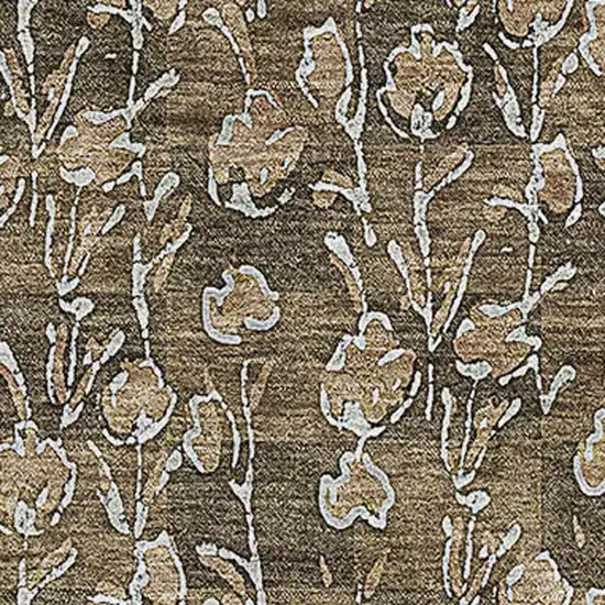 Brown And Ivory Floral Washable Area Rug With UV Protection Photo 4