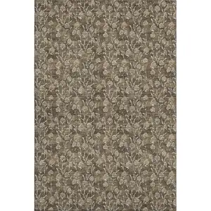 Photo of Brown And Ivory Floral Washable Area Rug With UV Protection