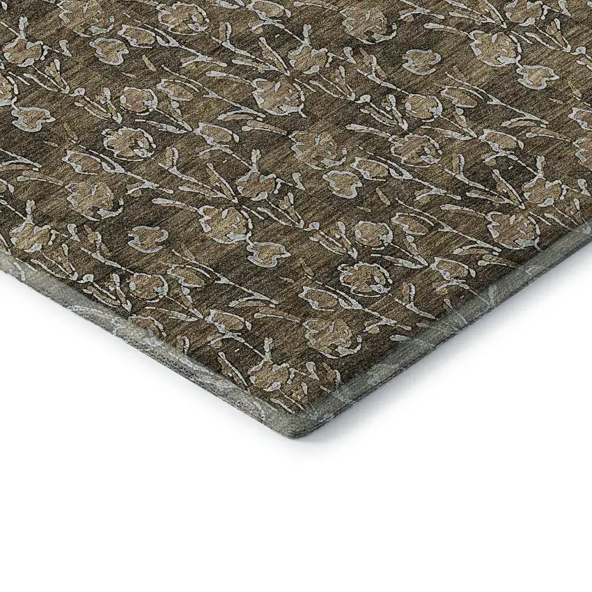 Brown And Ivory Floral Washable Area Rug With UV Protection Photo 8