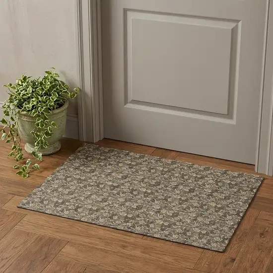 Brown And Ivory Floral Washable Area Rug With UV Protection Photo 1