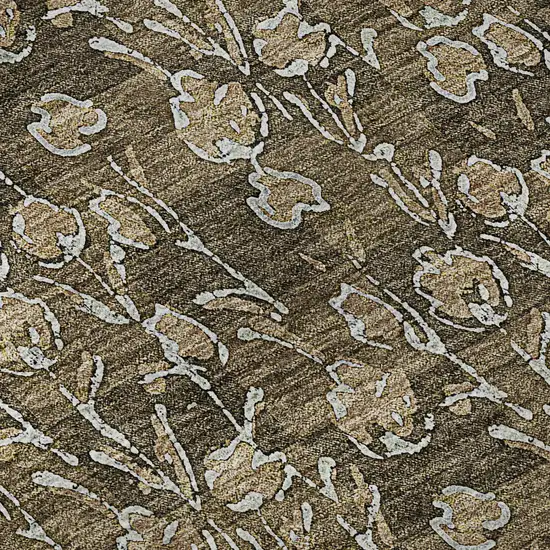 Brown And Ivory Floral Washable Area Rug With UV Protection Photo 9