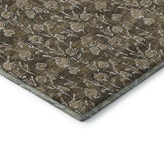 Brown And Ivory Floral Washable Area Rug With UV Protection Photo 7