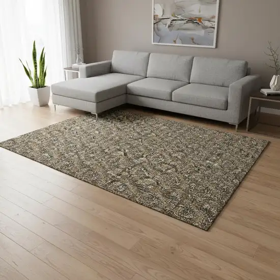 Brown And Ivory Floral Washable Area Rug With UV Protection Photo 1
