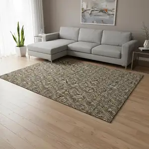 Photo of Brown And Ivory Floral Washable Area Rug With UV Protection