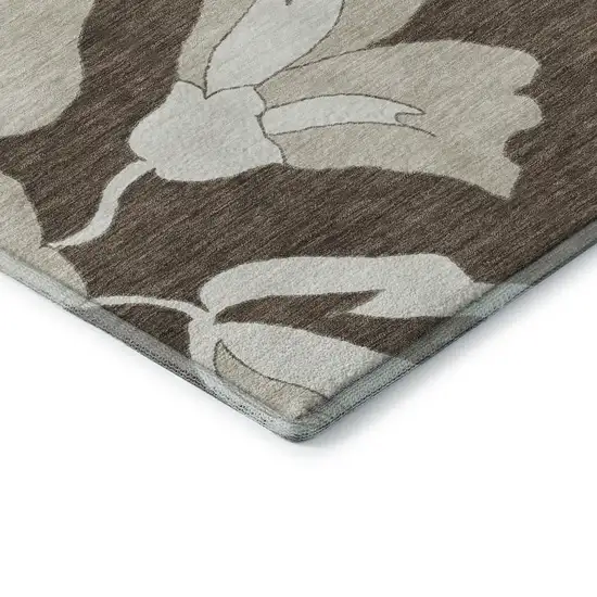 Brown And Ivory Floral Washable Area Rug With UV Protection Photo 8