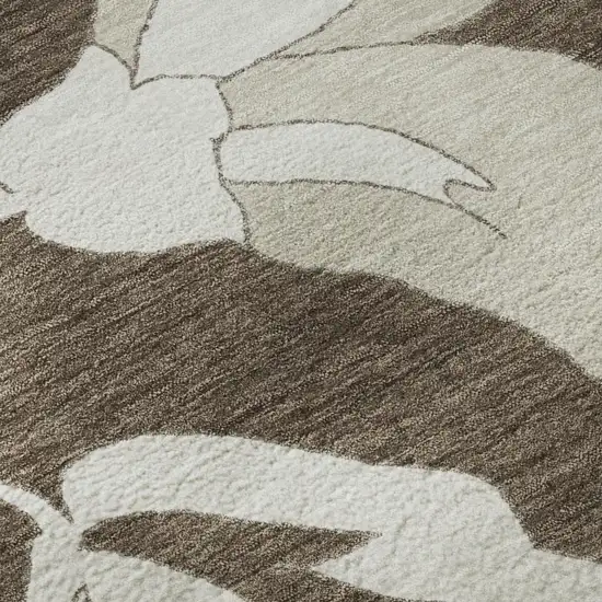 Brown And Ivory Floral Washable Area Rug With UV Protection Photo 7