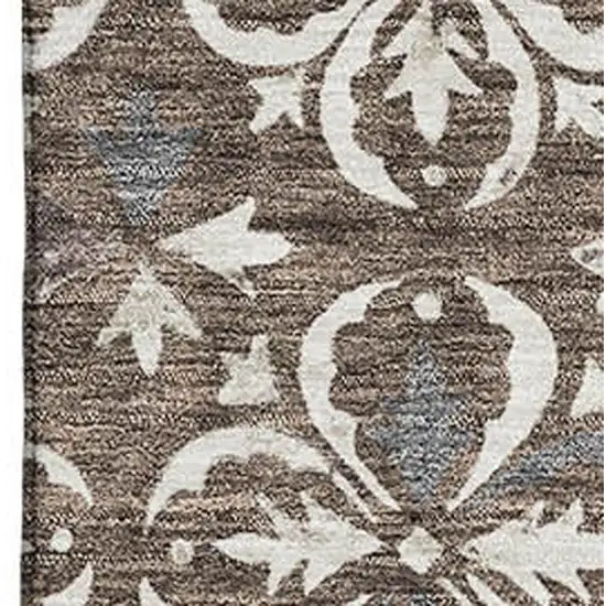 Brown And Ivory Floral Washable Area Rug With UV Protection Photo 2