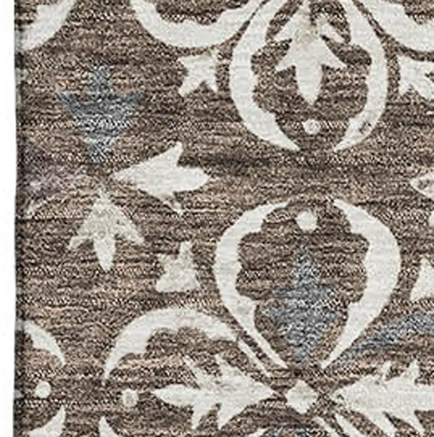 Brown And Ivory Floral Washable Area Rug With UV Protection Photo 2