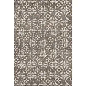 Photo of Brown And Ivory Floral Washable Area Rug With UV Protection