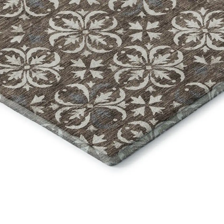 Brown And Ivory Floral Washable Area Rug With UV Protection Photo 7