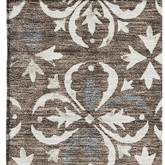 Brown And Ivory Floral Washable Area Rug With UV Protection Photo 2