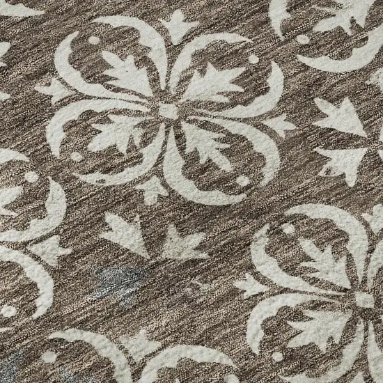 Brown And Ivory Floral Washable Area Rug With UV Protection Photo 8