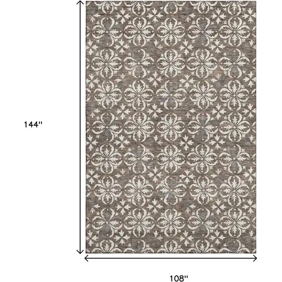 Brown And Ivory Floral Washable Area Rug With UV Protection Photo 9
