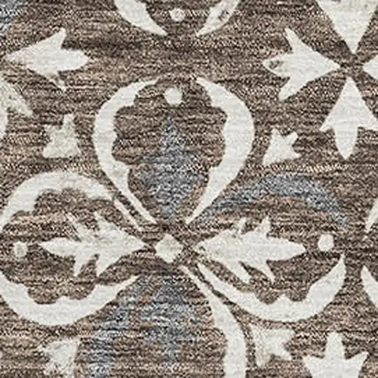 Brown And Ivory Floral Washable Area Rug With UV Protection Photo 2