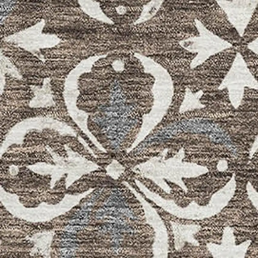 Brown And Ivory Floral Washable Area Rug With UV Protection Photo 2