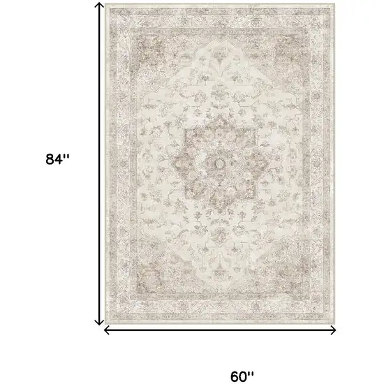 Ivory And Brown Floral Medallion Washable Area Rug Photo 3