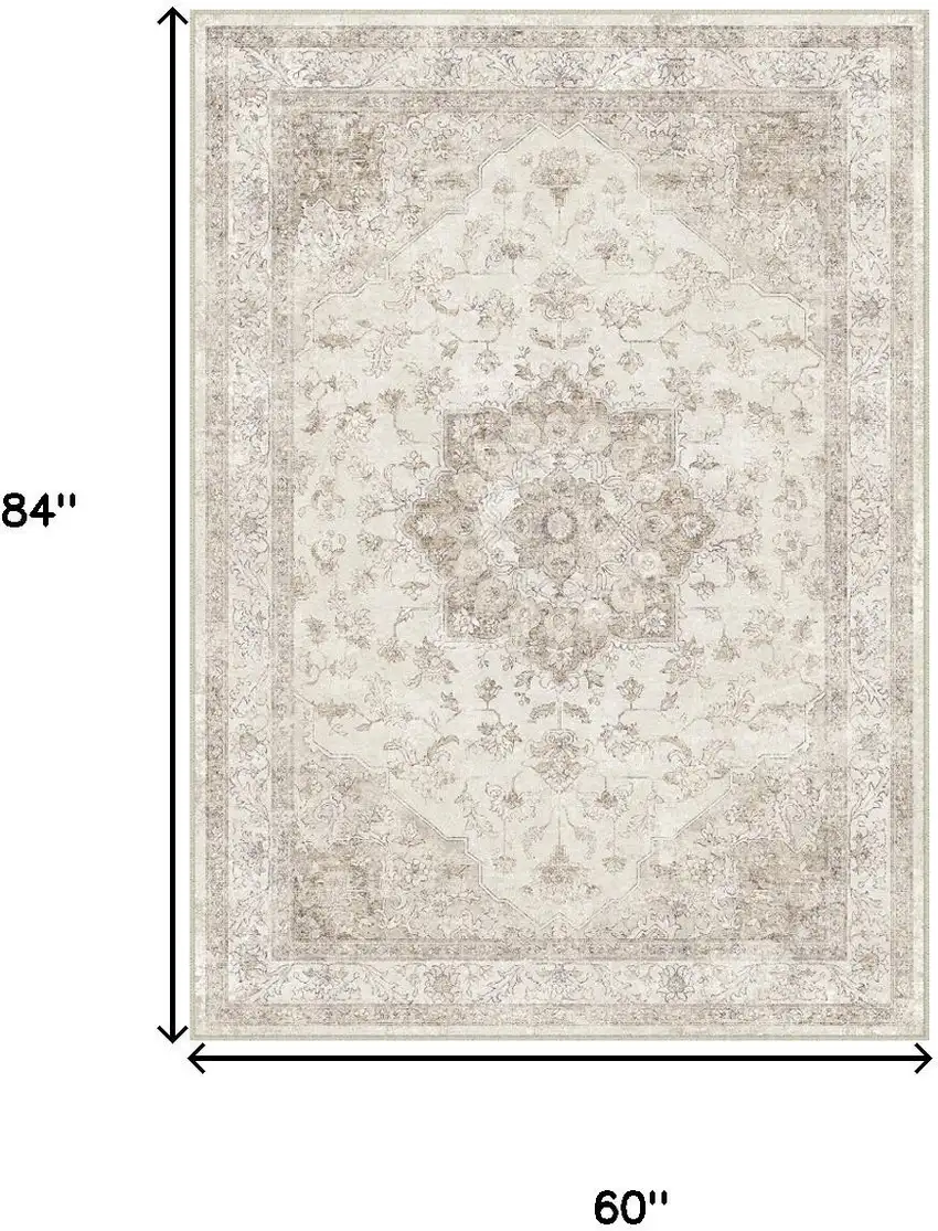 Brown And Ivory Floral Washable Area Rug Photo 9