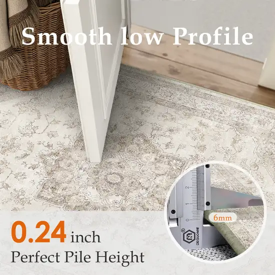 Brown And Ivory Floral Washable Area Rug Photo 5