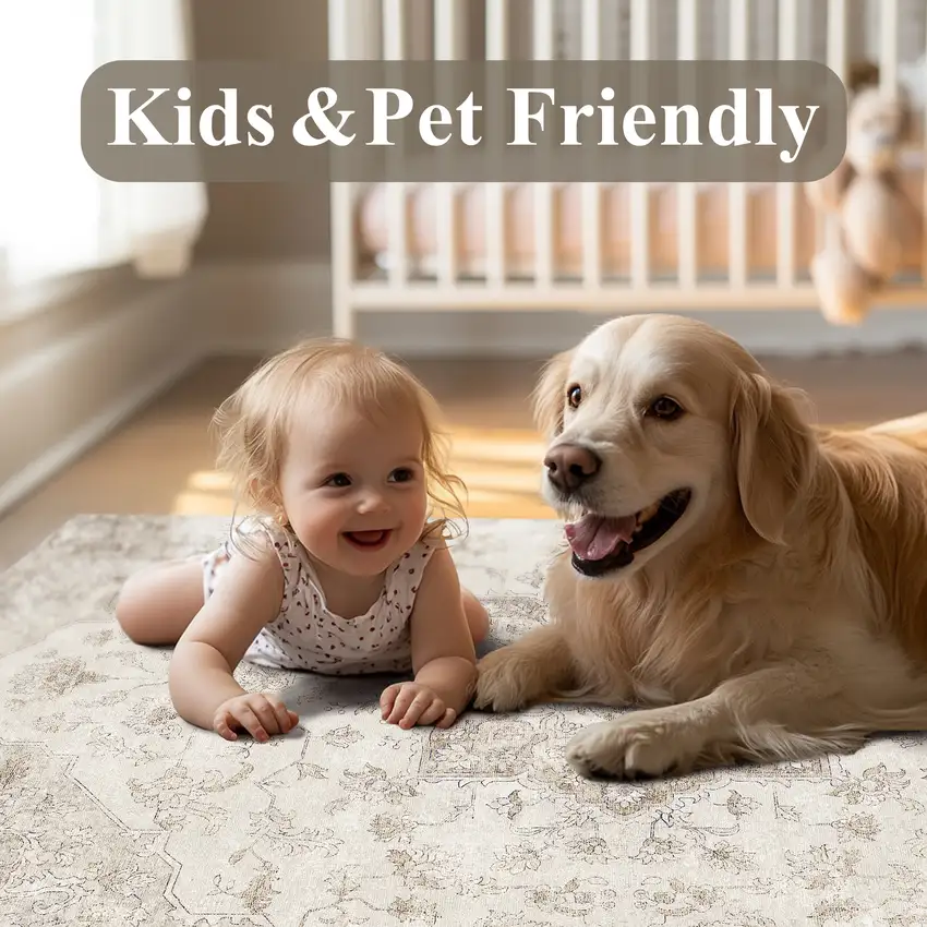 Brown And Ivory Floral Washable Area Rug Photo 6