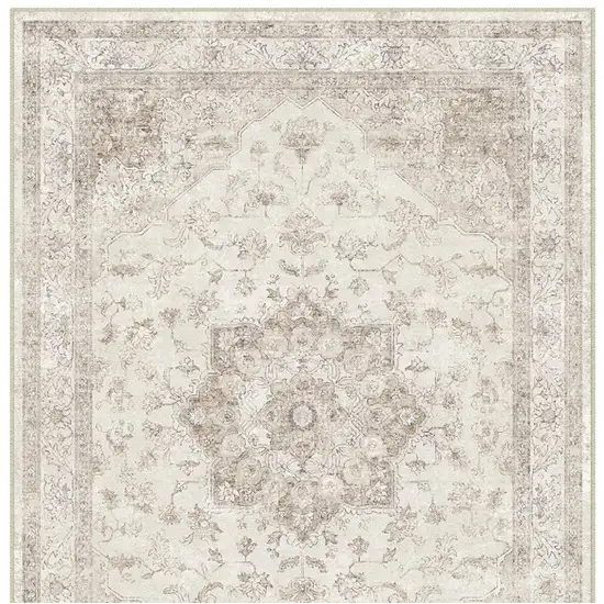Ivory And Brown Floral Medallion Washable Area Rug Photo 5