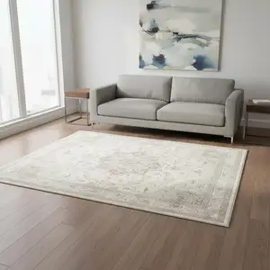 Photo of Brown And Ivory Floral Washable Area Rug