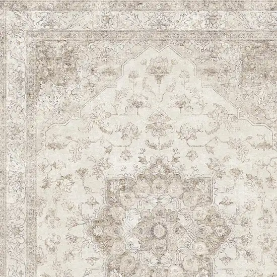 Brown And Ivory Floral Washable Area Rug Photo 2