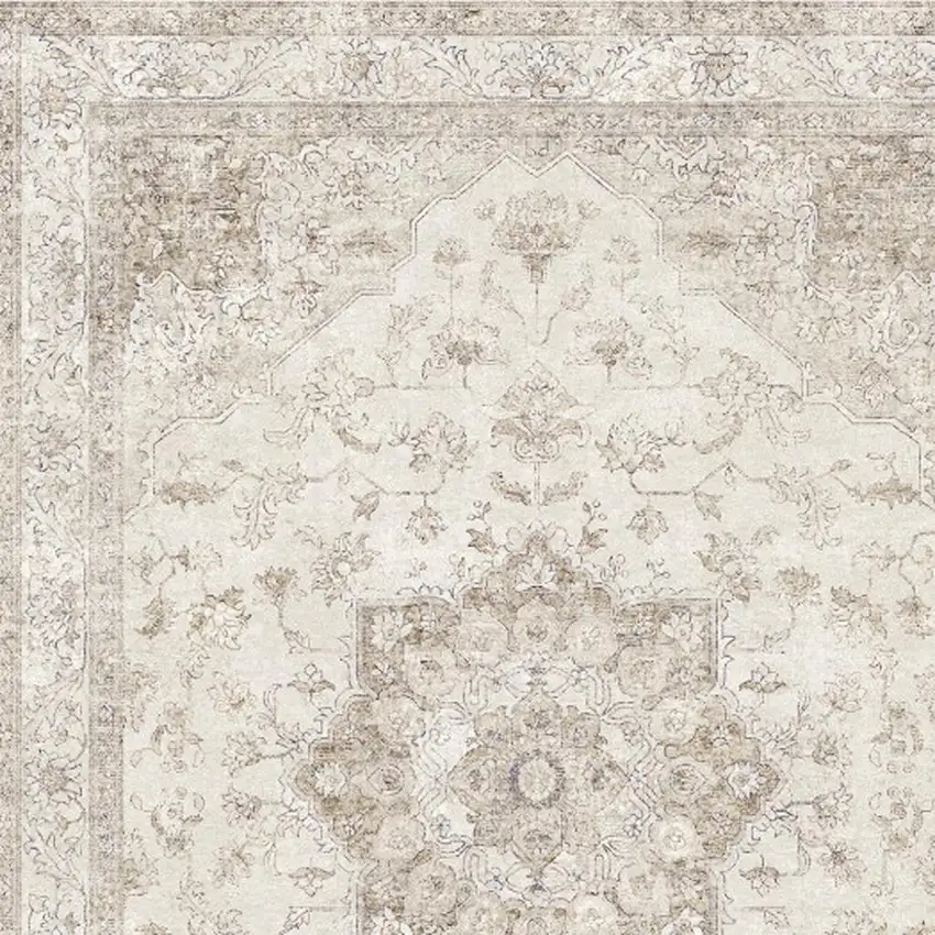 Brown And Ivory Floral Washable Area Rug Photo 2
