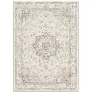 Photo of Brown And Ivory Floral Washable Area Rug