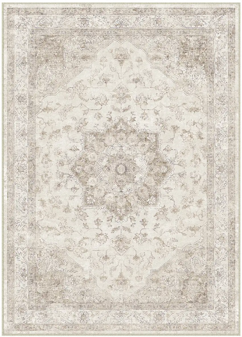 Brown And Ivory Floral Washable Area Rug Photo 3