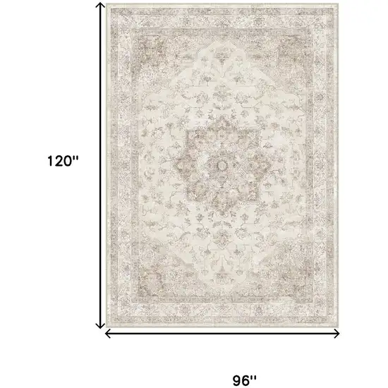 Ivory And Brown Floral Medallion Washable Area Rug Photo 3