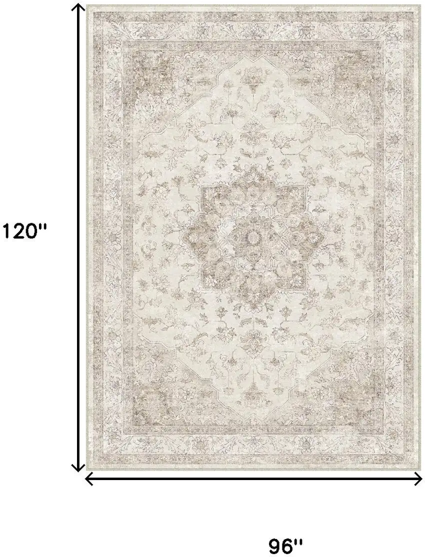 Ivory And Brown Floral Medallion Washable Area Rug Photo 3