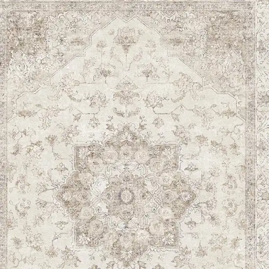 Brown And Ivory Floral Washable Area Rug Photo 2