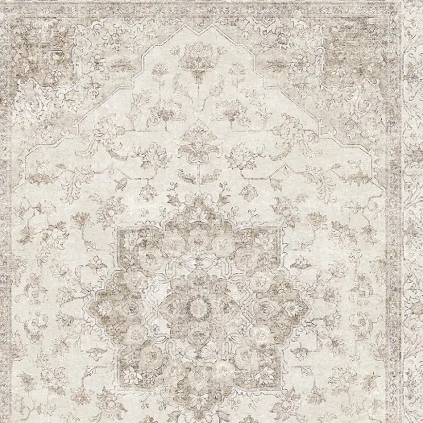 Brown And Ivory Floral Washable Area Rug Photo 2