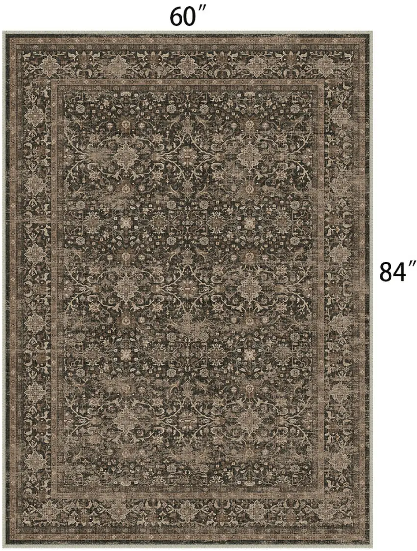 Brown And Ivory Floral Washable Area Rug Photo 7