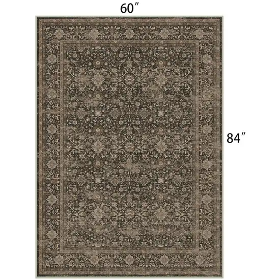 Brown And Ivory Floral Washable Area Rug Photo 7