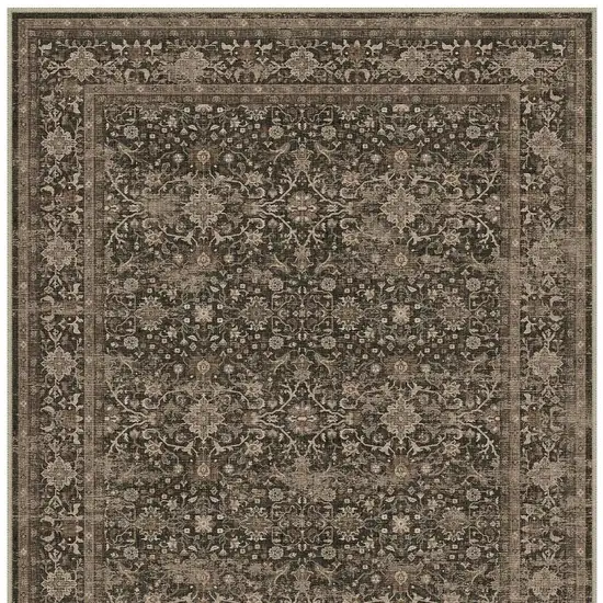 Brown And Ivory Floral Washable Area Rug Photo 2