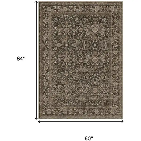 Brown And Ivory Floral Washable Area Rug Photo 9