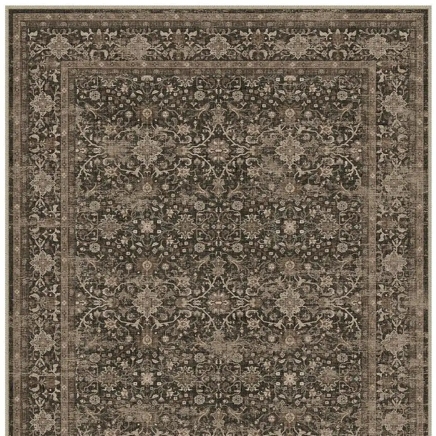 Brown And Beige Floral Medallion Washable Area Rug Photo 4