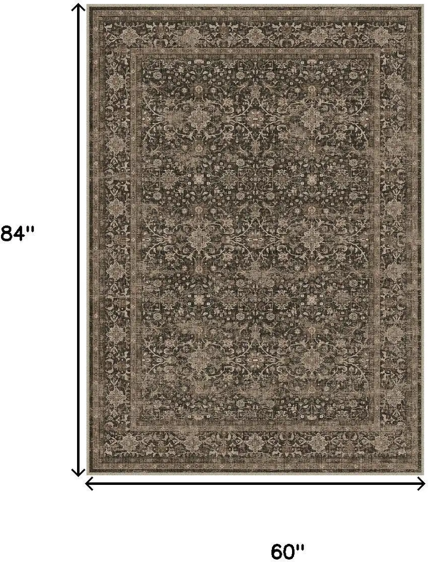 Brown And Beige Floral Medallion Washable Area Rug Photo 3