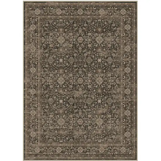 Brown And Ivory Floral Washable Area Rug Photo 3