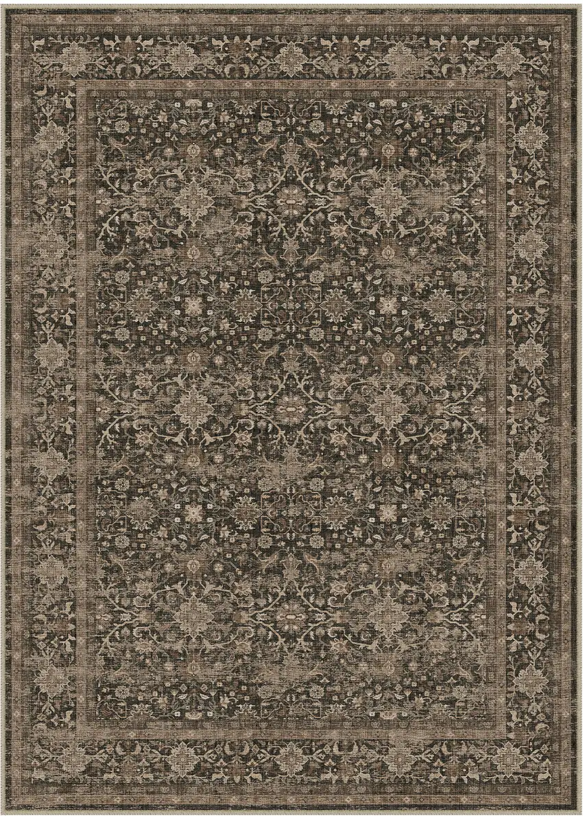 Brown And Beige Floral Medallion Washable Area Rug Photo 5