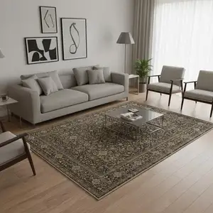 Photo of Brown And Ivory Floral Washable Area Rug