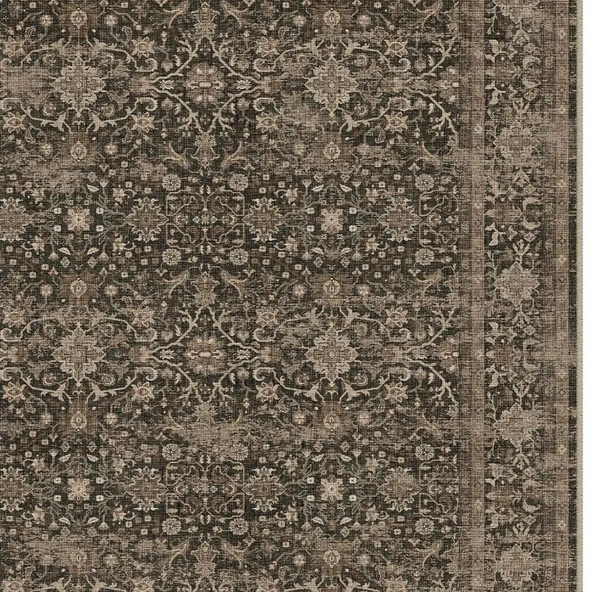 Brown And Beige Floral Medallion Washable Area Rug Photo 4