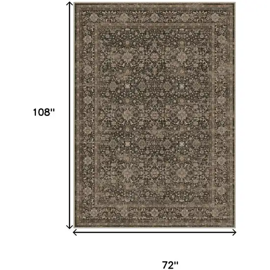 Brown And Ivory Floral Washable Area Rug Photo 9