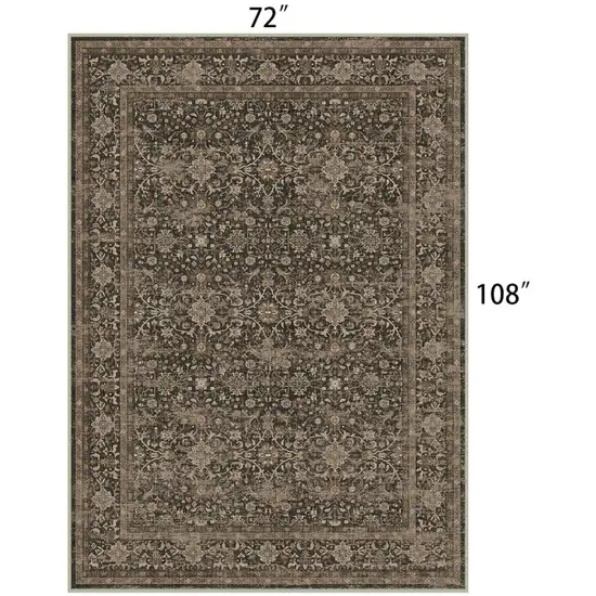 Brown And Beige Floral Medallion Washable Area Rug Photo 9